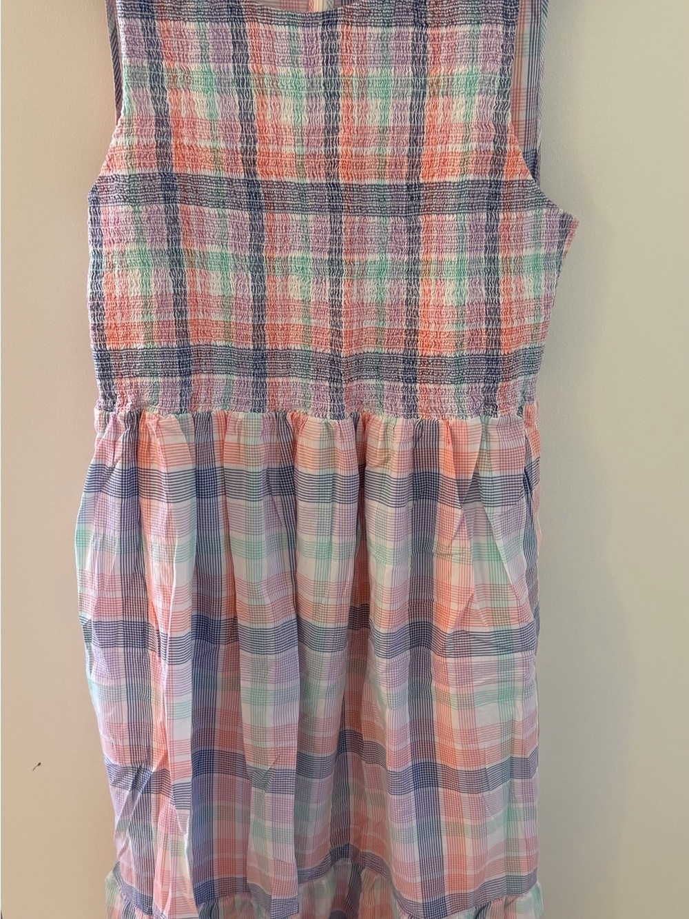 J. Crew Factory Plaid Maxi Dress in Coral, Navy & Mint XL